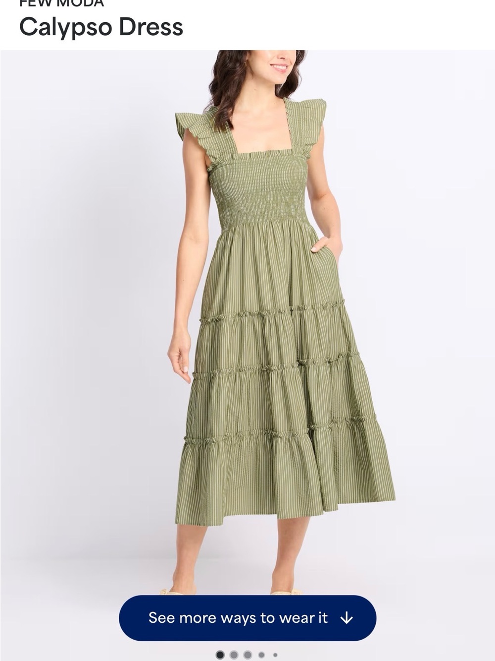 Few Moda Olive Green Smocked Tiered Midi Dress